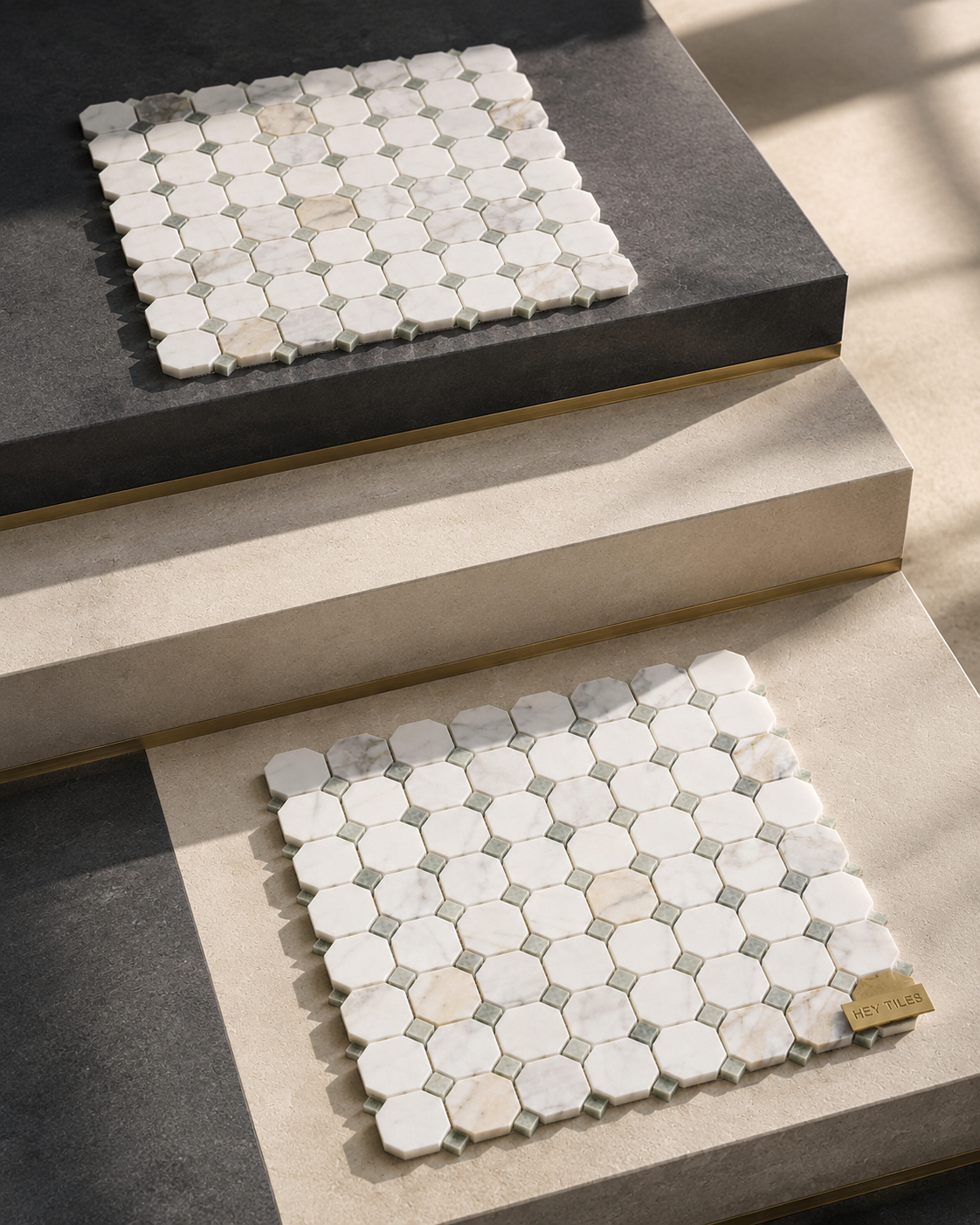 12x12 Calacatta Green Octagon CalaVerde Mosaic Tile