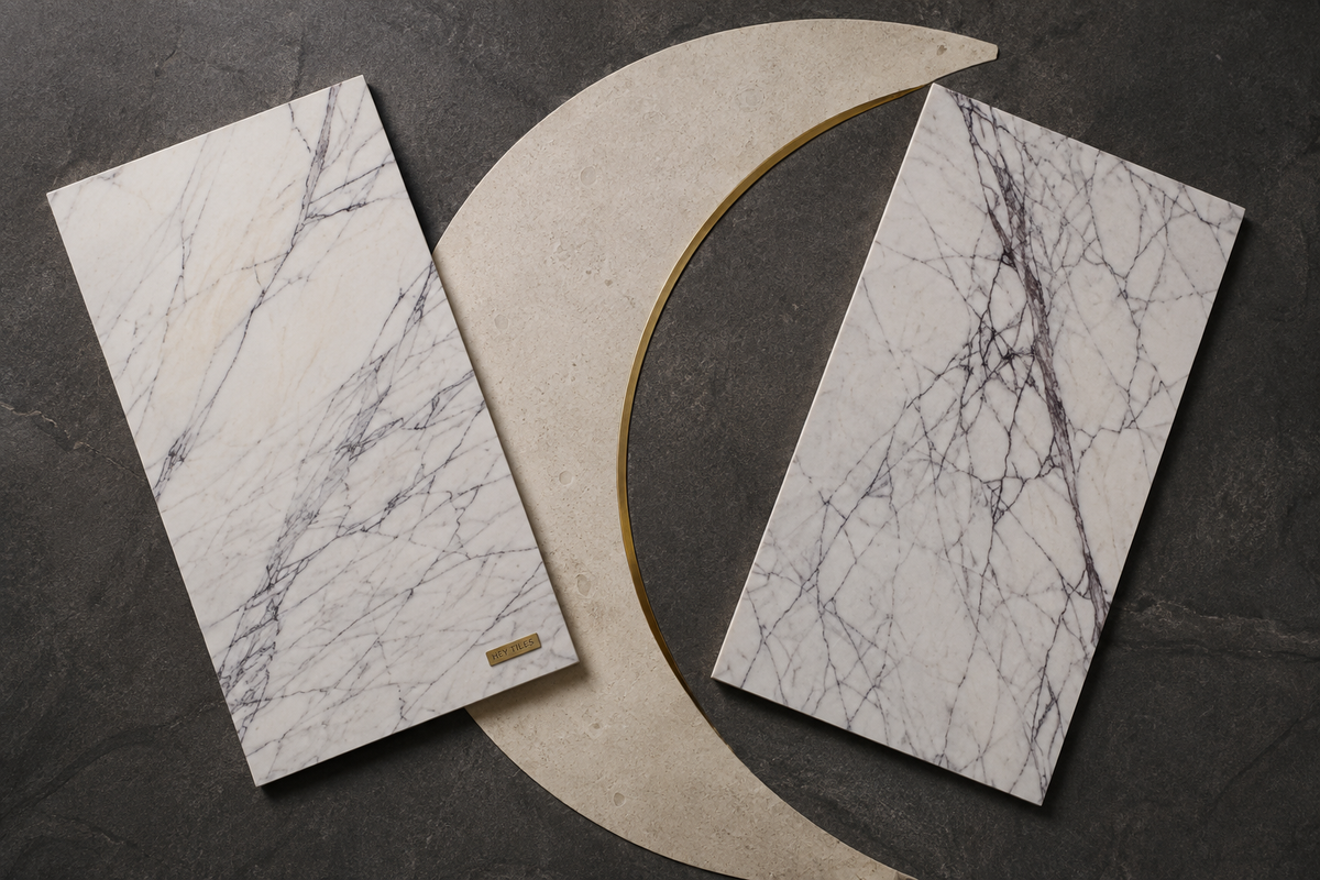 Premium Deep-Vein Lilac White 12" × 24" Turkish Marble Tile