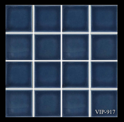 Fujiwa Tile VIP 3x3 Navy Blue Mosaic for pools, featuring a stylish square design and pool-rated durability.