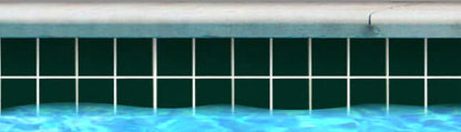 Fujiwa Hunter Green 3x3 pool-rated mosaic tiles displayed in a swimming pool setting with blue water.