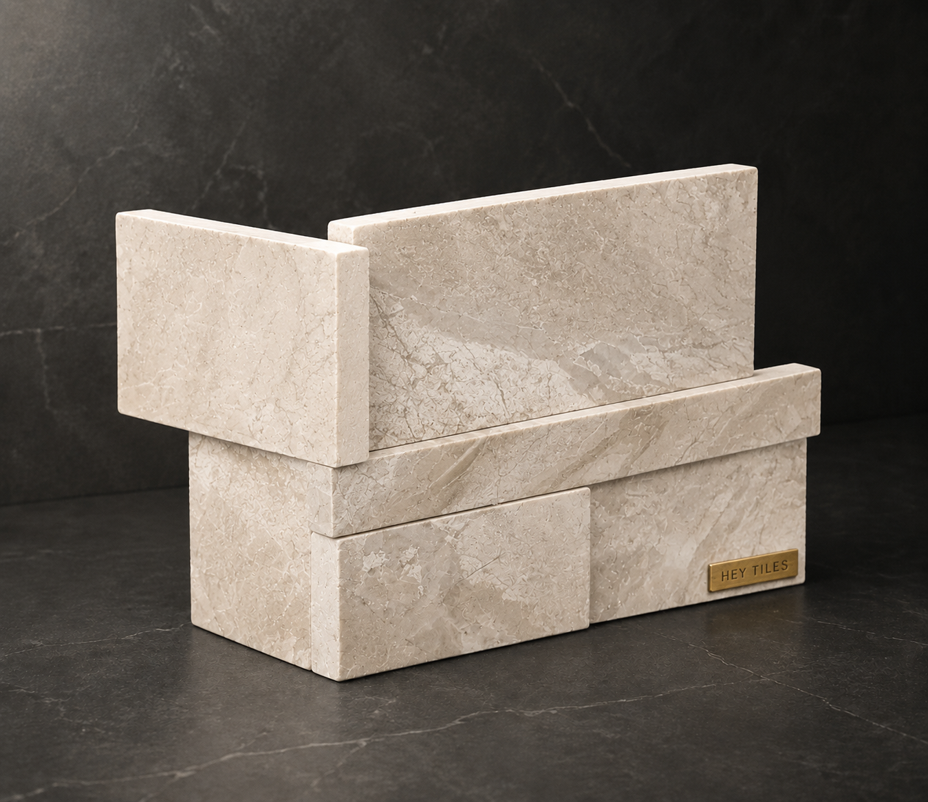 Royal Cream 3D Honed Marble Corner Panel | MSI