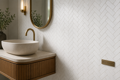 1" x 3" Thassos White Greek Marble Herringbone Mosaic Tile — product image 5