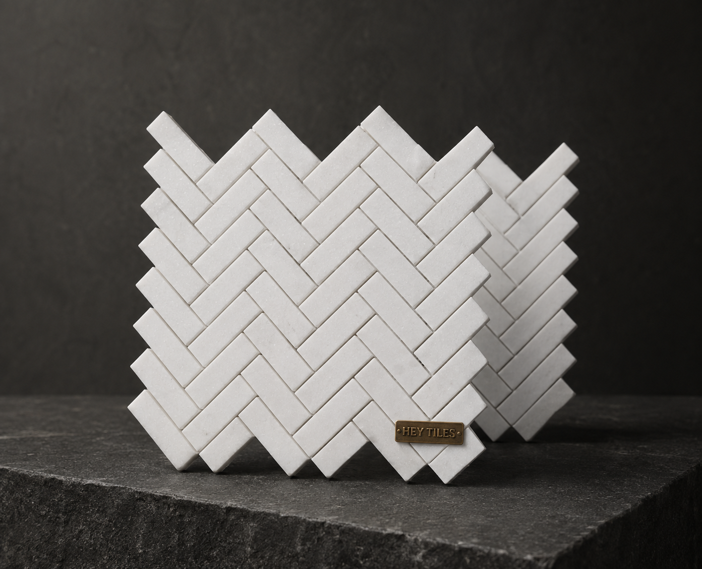 1" x 3" Thassos White Greek Marble Herringbone Mosaic Tile