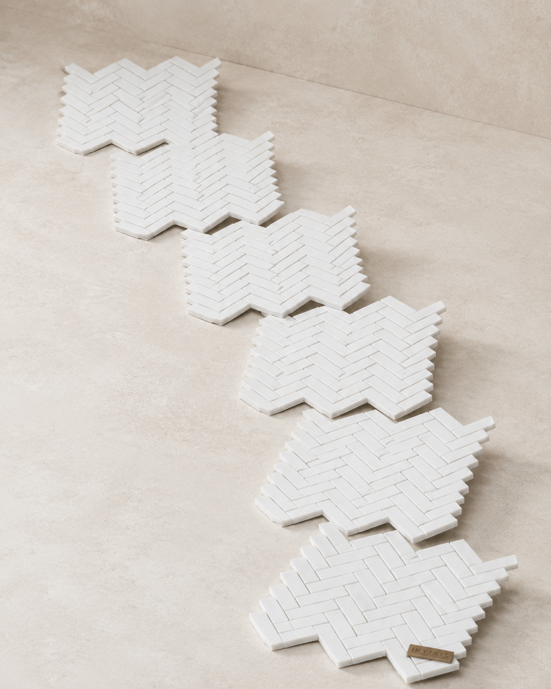 1" x 3" Thassos White Greek Marble Herringbone Mosaic Tile