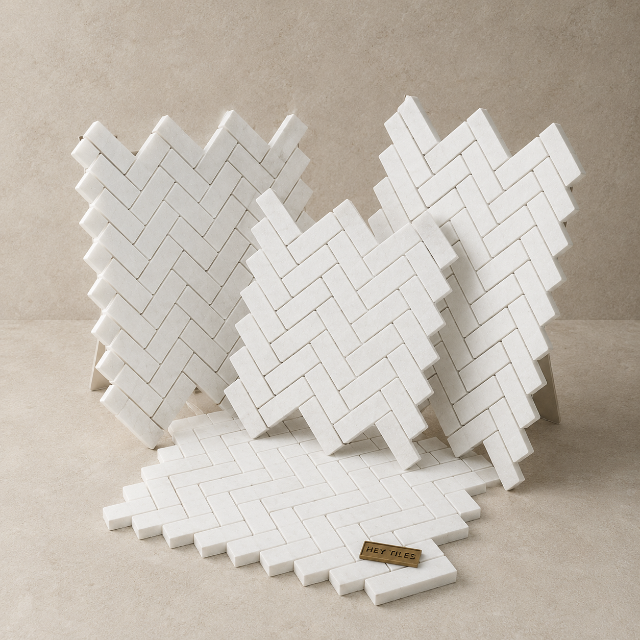 1" x 3" Thassos White Greek Marble Herringbone Mosaic Tile