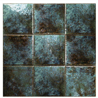 Fujiwa Joya Verde 6x6 semi-gloss porcelain tiles with rich green hues, ideal for pool areas.