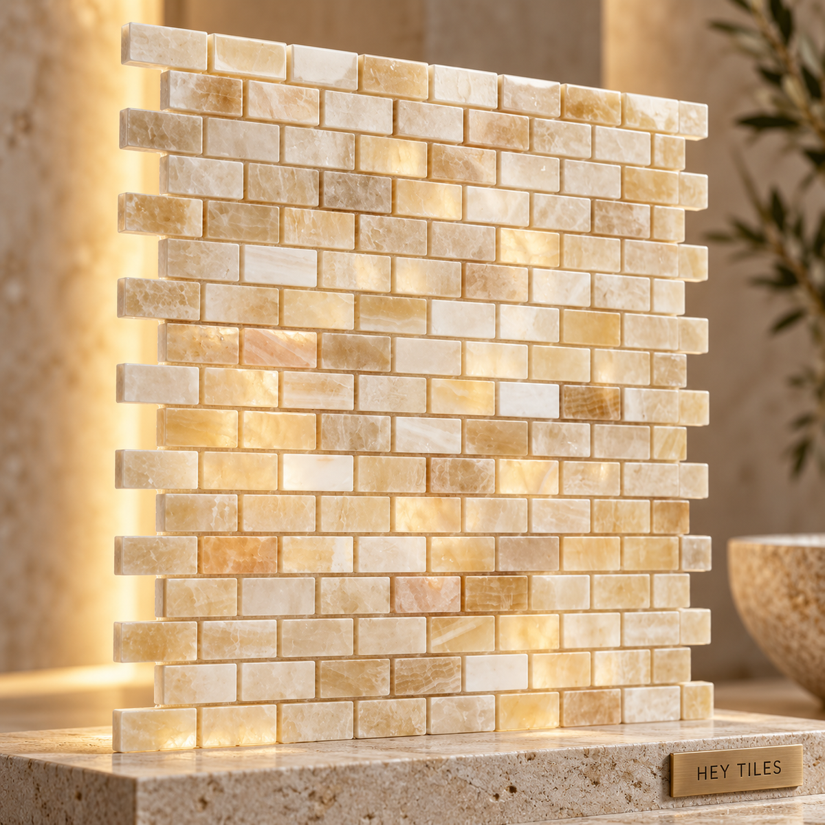 Honey Onyx 5/8" x 1¼" Mini-Brick Polished Mosaic Tile