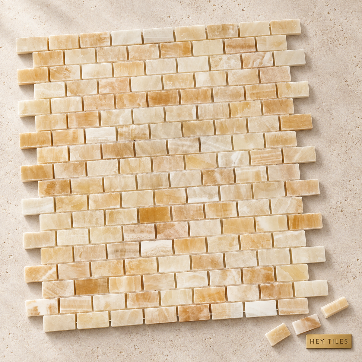 Honey Onyx 5/8" x 1¼" Mini-Brick Polished Mosaic Tile