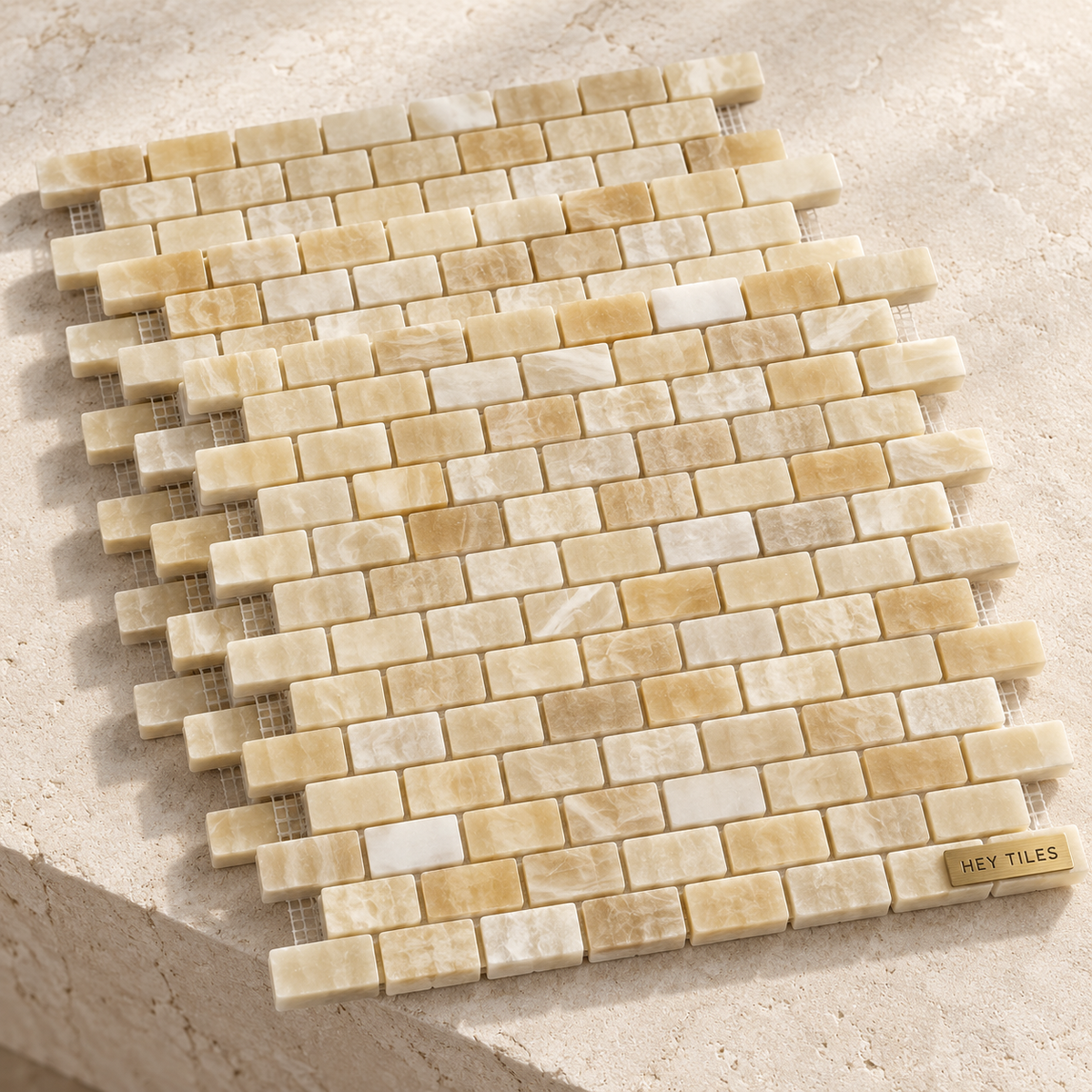 Honey Onyx 5/8" x 1¼" Mini-Brick Polished Mosaic Tile