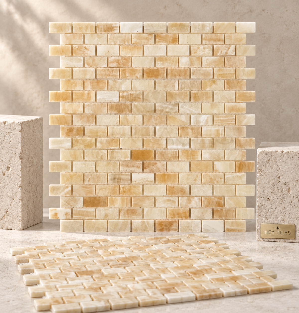 Honey Onyx 5/8" x 1¼" Mini-Brick Polished Mosaic Tile