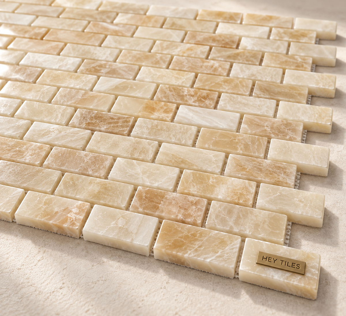 Honey Onyx 5/8" x 1¼" Mini-Brick Polished Mosaic Tile