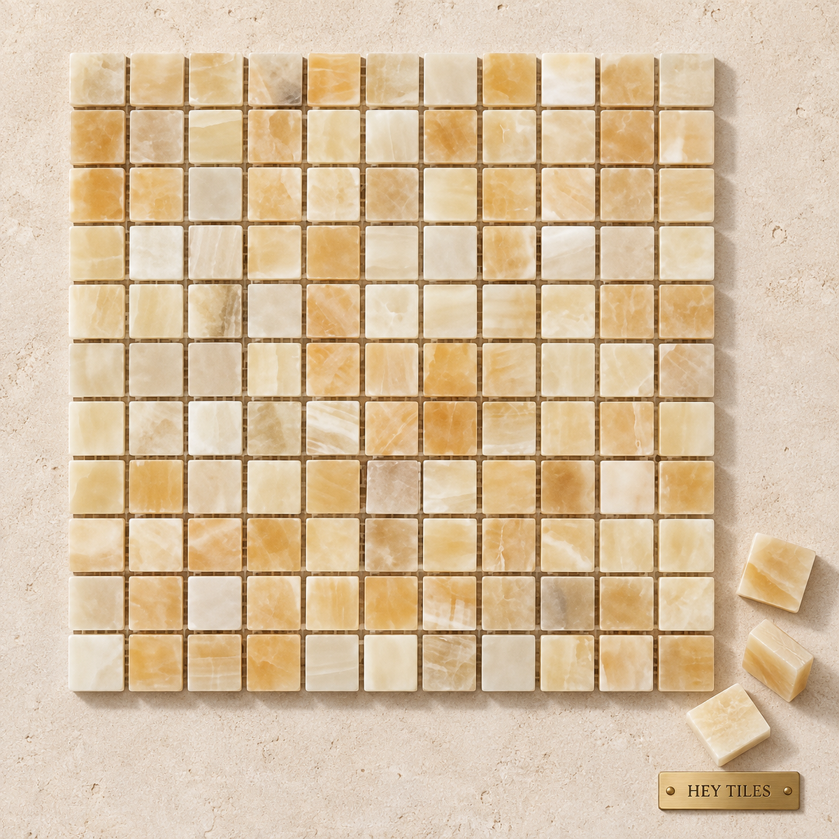 Honey Onyx 1" × 1" Polished Mosaic Tile – 3/8"