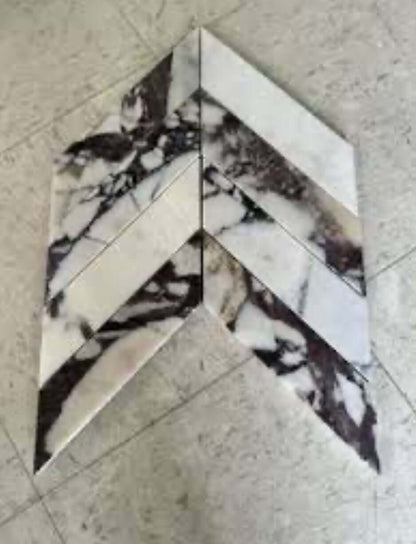2”x8” Calacatta Violet Purple Chevron Polished Mosaic Tile on Mesh 11.50 x 11.75 — product image 3
