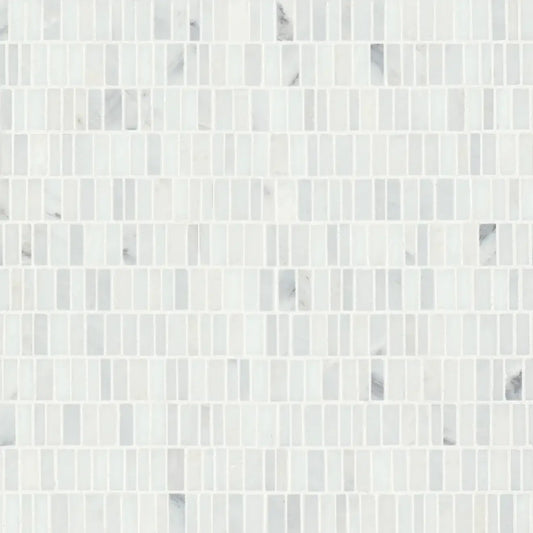Oriental White Honed Trapezoid Marble Mosaic tile, showcasing a refined design ideal for elegant spaces.