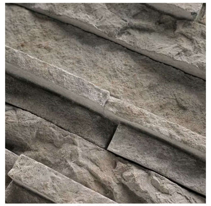Close-up of Terrado Ashbury Shadow natural concrete ledger corner, showcasing textured layers and professional finish.