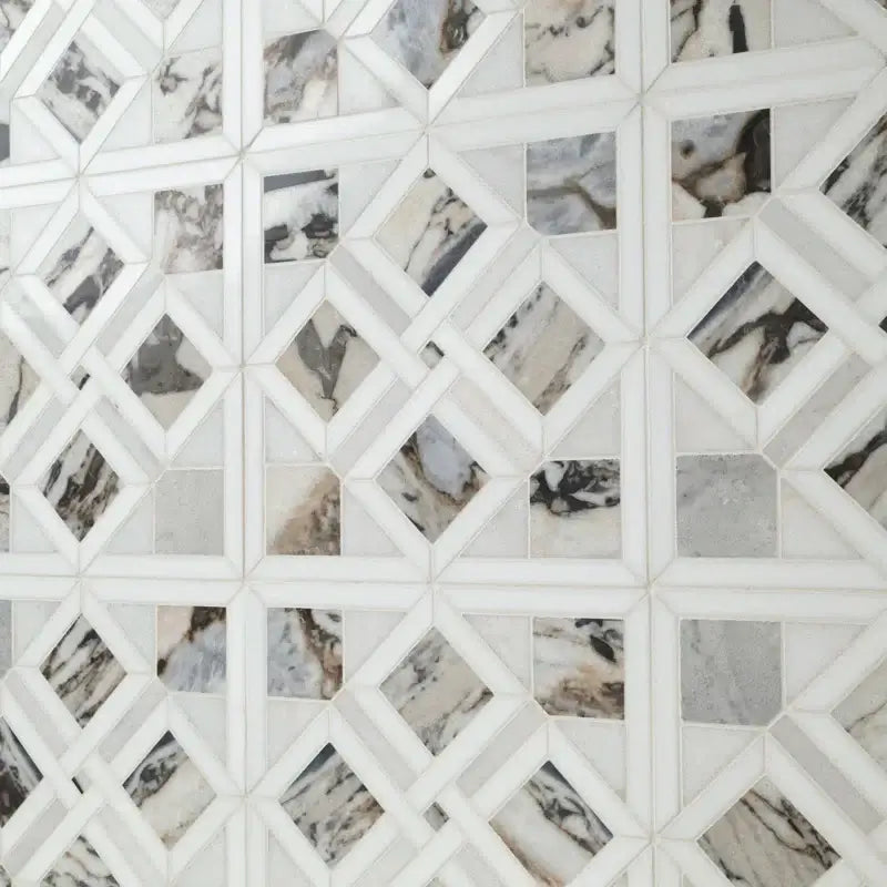 Tessere Pattern 12" X 12" Polished Marble Mosaic Tile featuring refined design and unique veining for elegant interiors.