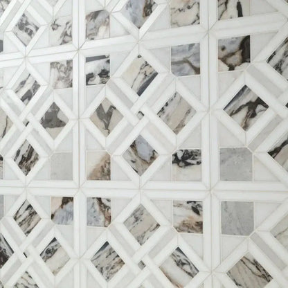 Tessere Pattern 12" X 12" Polished Marble Mosaic Tile featuring refined design and unique veining for elegant interiors.