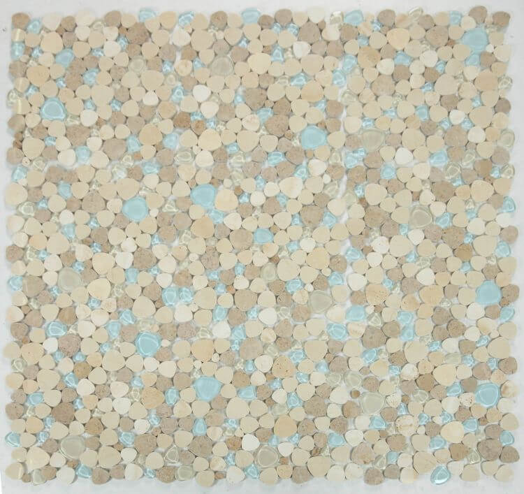 Peach Blue Roma 12x12 mosaic tile featuring a blend of natural hues and cool blue accents for artistic interior design.