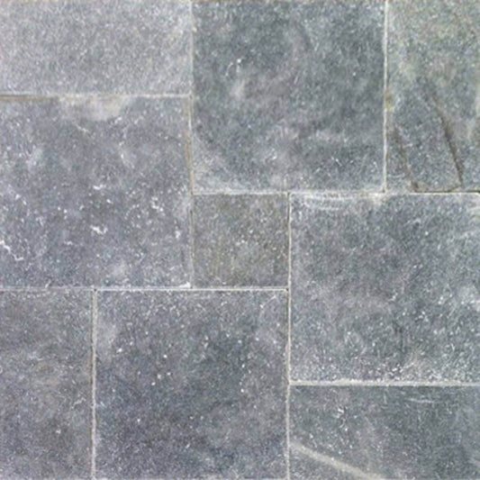 Atlantic Blue French Pattern Tumbled Paver showcasing rustic charm and sophisticated color for outdoor hardscaping.
