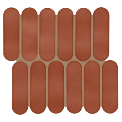 Terra Ellipse 12" X 12" glossy glass mosaic wall tile featuring earthy tones and modern ellipse design.