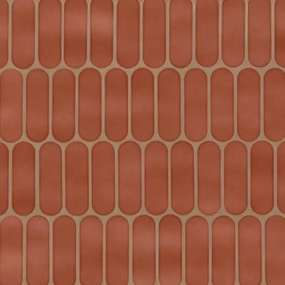 Terra Ellipse 12" X 12" glossy glass mosaic wall tile in a modern ellipse pattern with earthy tones.
