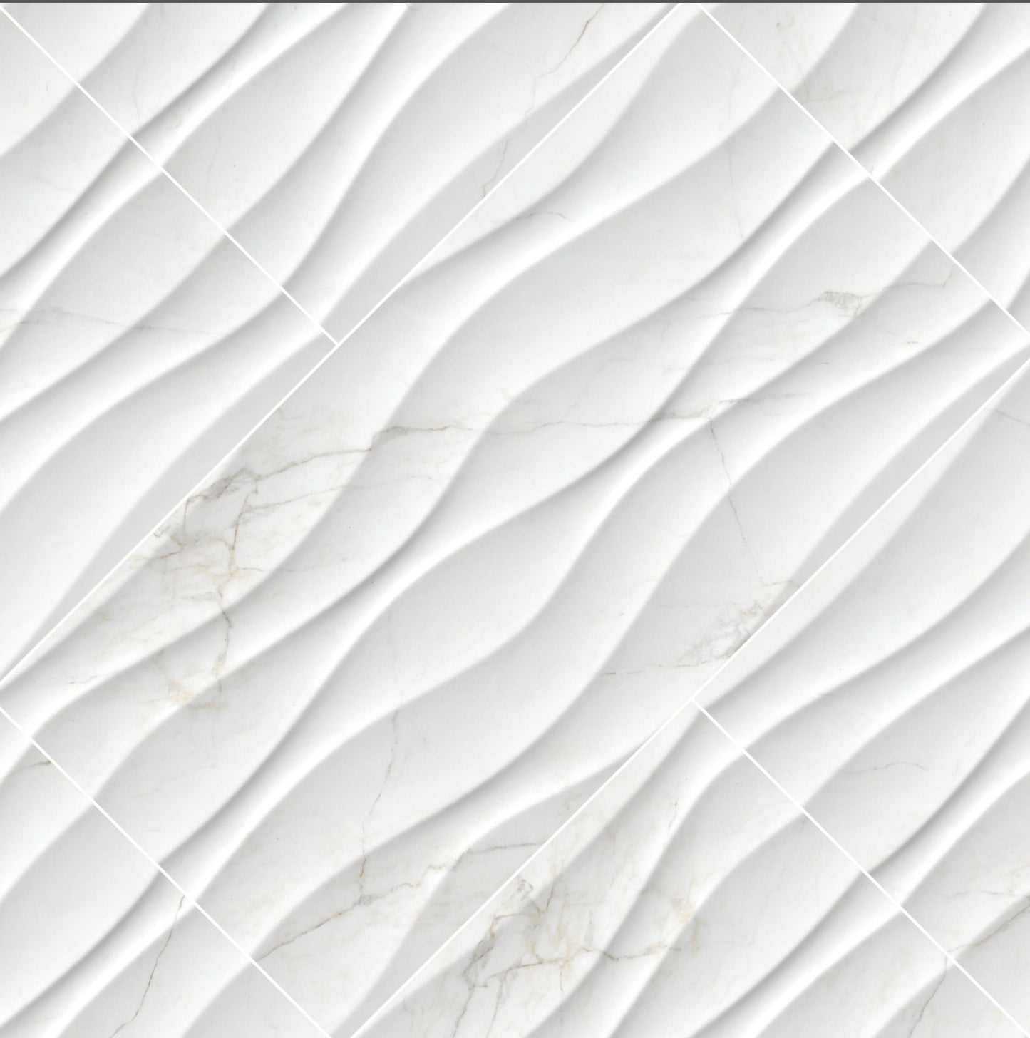 Dymo Calacatta Wavy White Glossy Ceramic 3D Patterned Tile 12x24 Wall Only