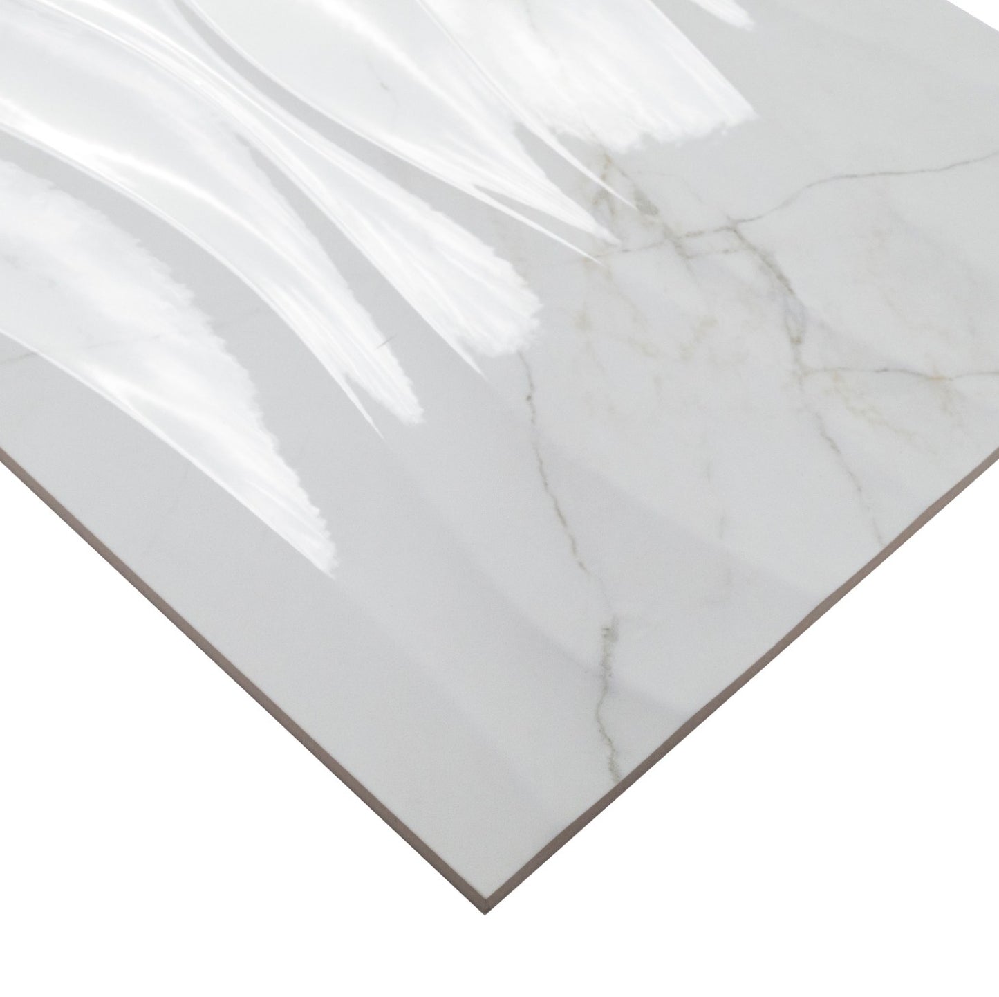Dymo Calacatta Wavy White Glossy Ceramic 3D Patterned Tile 12x24 Wall Only