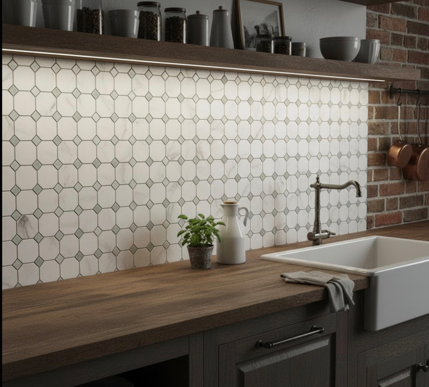 Calacatta Green Octagon CalaVerde Mosaic Tile