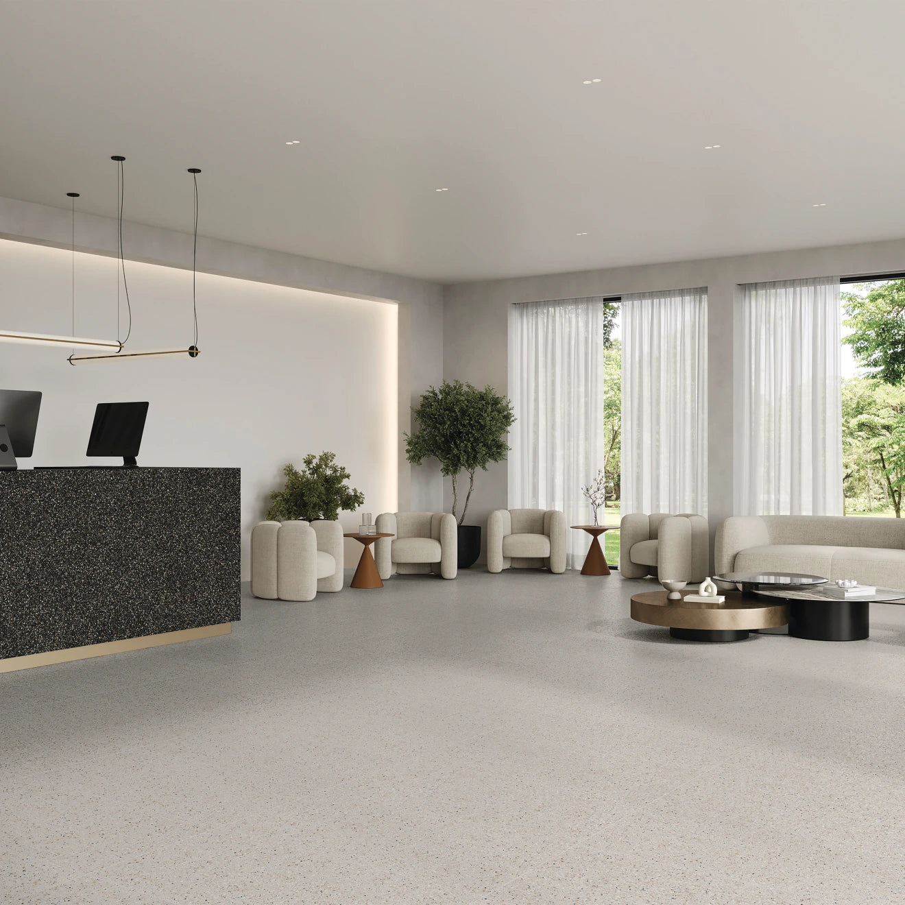 Mystere 24" x 24" Structured Terrazzo Porcelain Tile in Light Grey, Made in USA