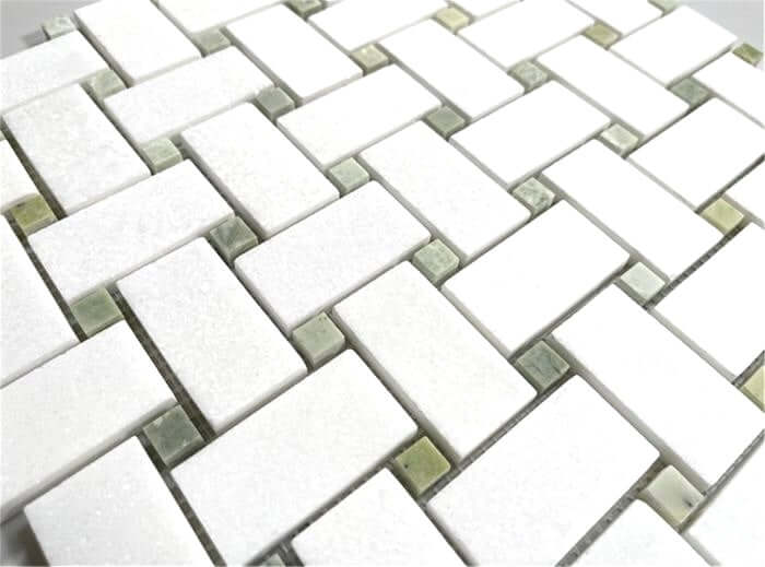 Thassos Green Marble Basketweave Mosaic Tile