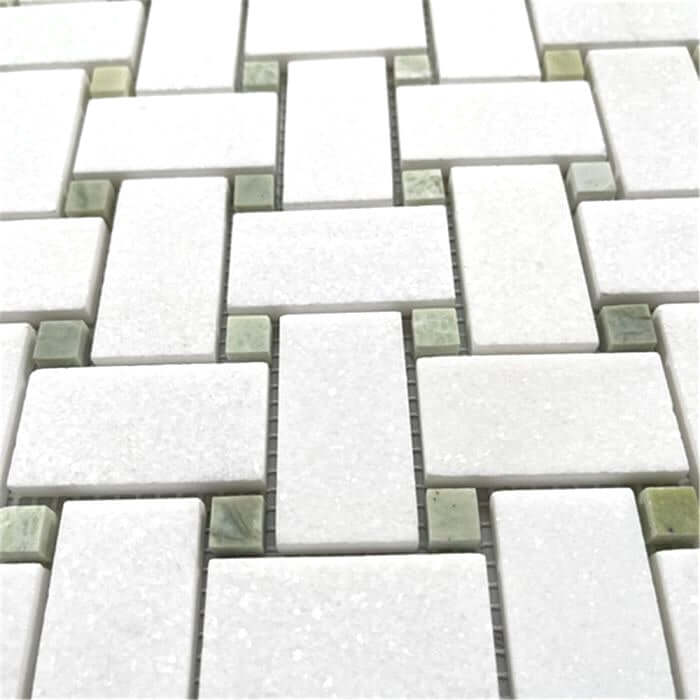 Thassos Green Marble Basketweave Mosaic Tile
