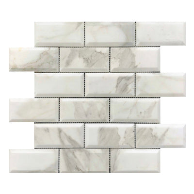 Italian 2x4 Calacatta Gold Marble & Beveled Brick Mosaic Tile Mosaics heytiles   