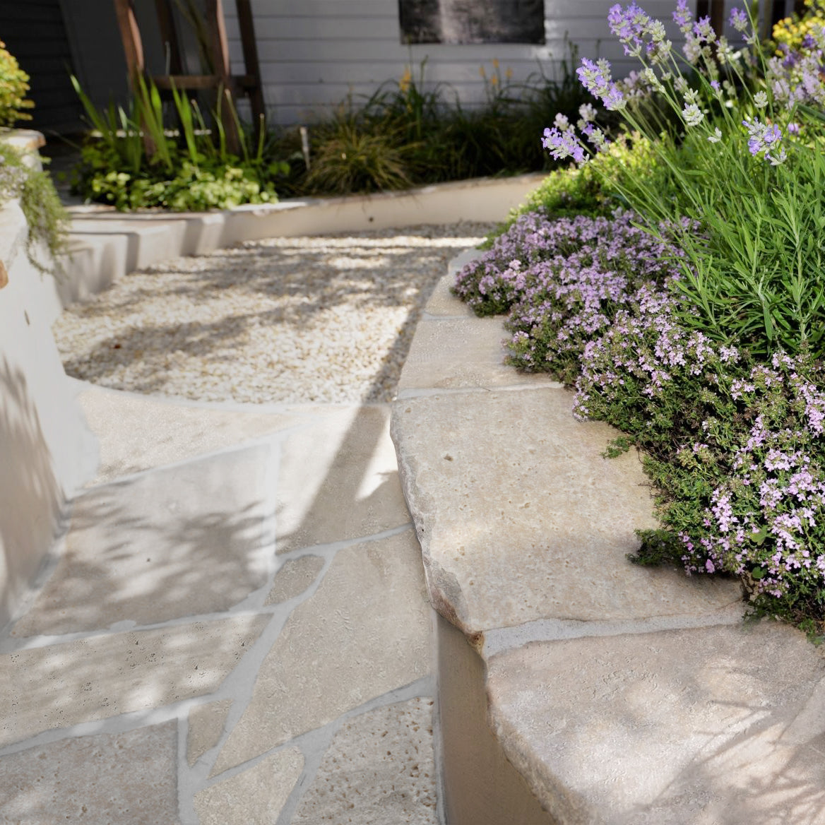 Ivory Travertine Flagstone install