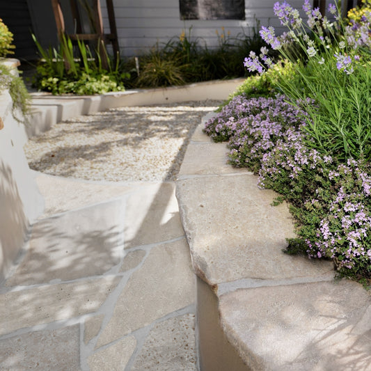 Ivory Travertine Flagstone install