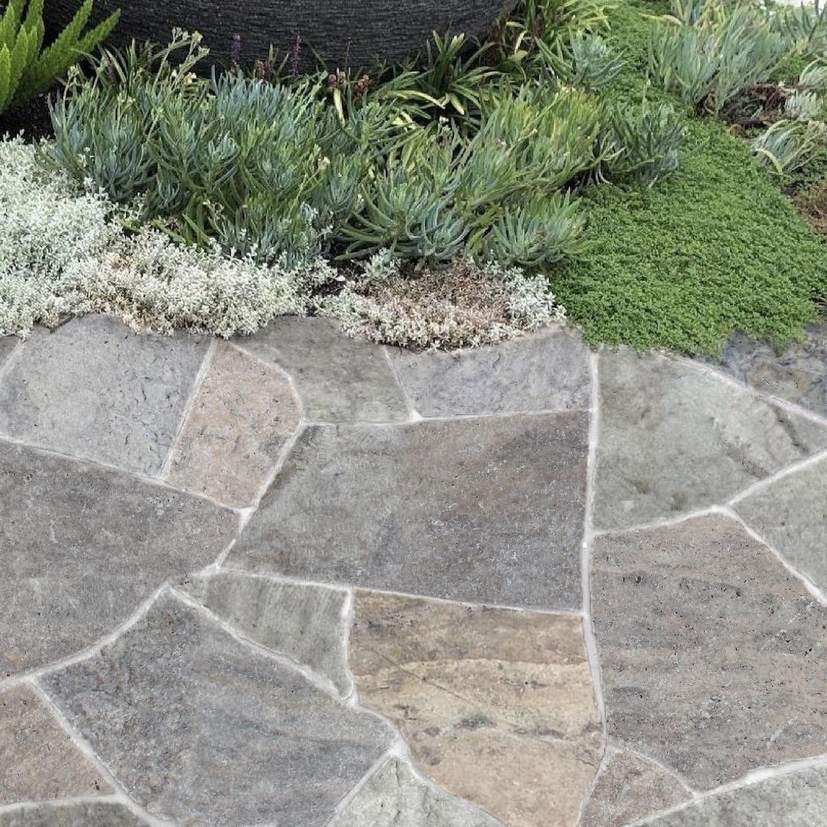 Silver Travertine Flagstone install
