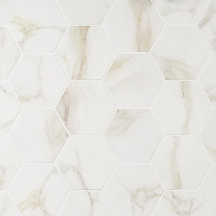 Amalfi Calacatta 6” Hexagon Porcelain Tile Glossy / Matte - Hey Tiles