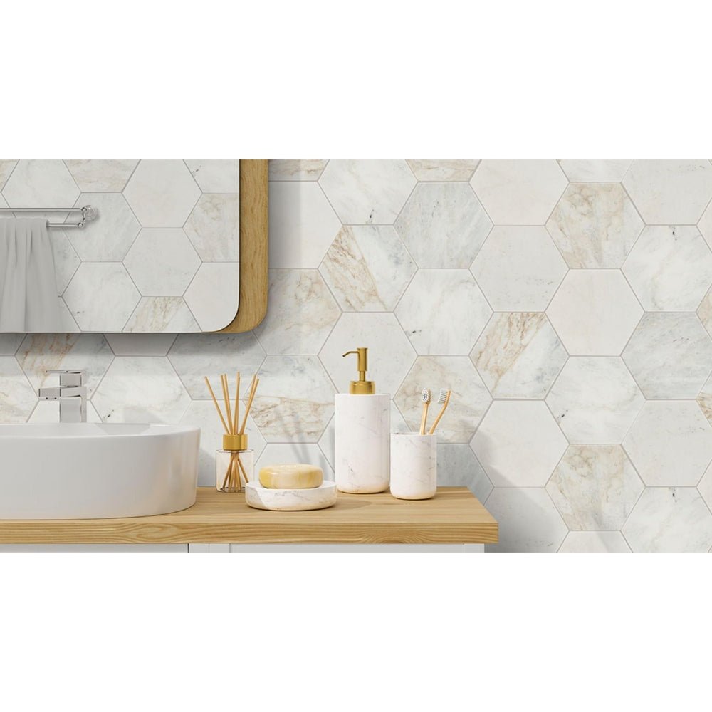 Arabescato Venato 8” Hexagon Honed - Hey Tiles