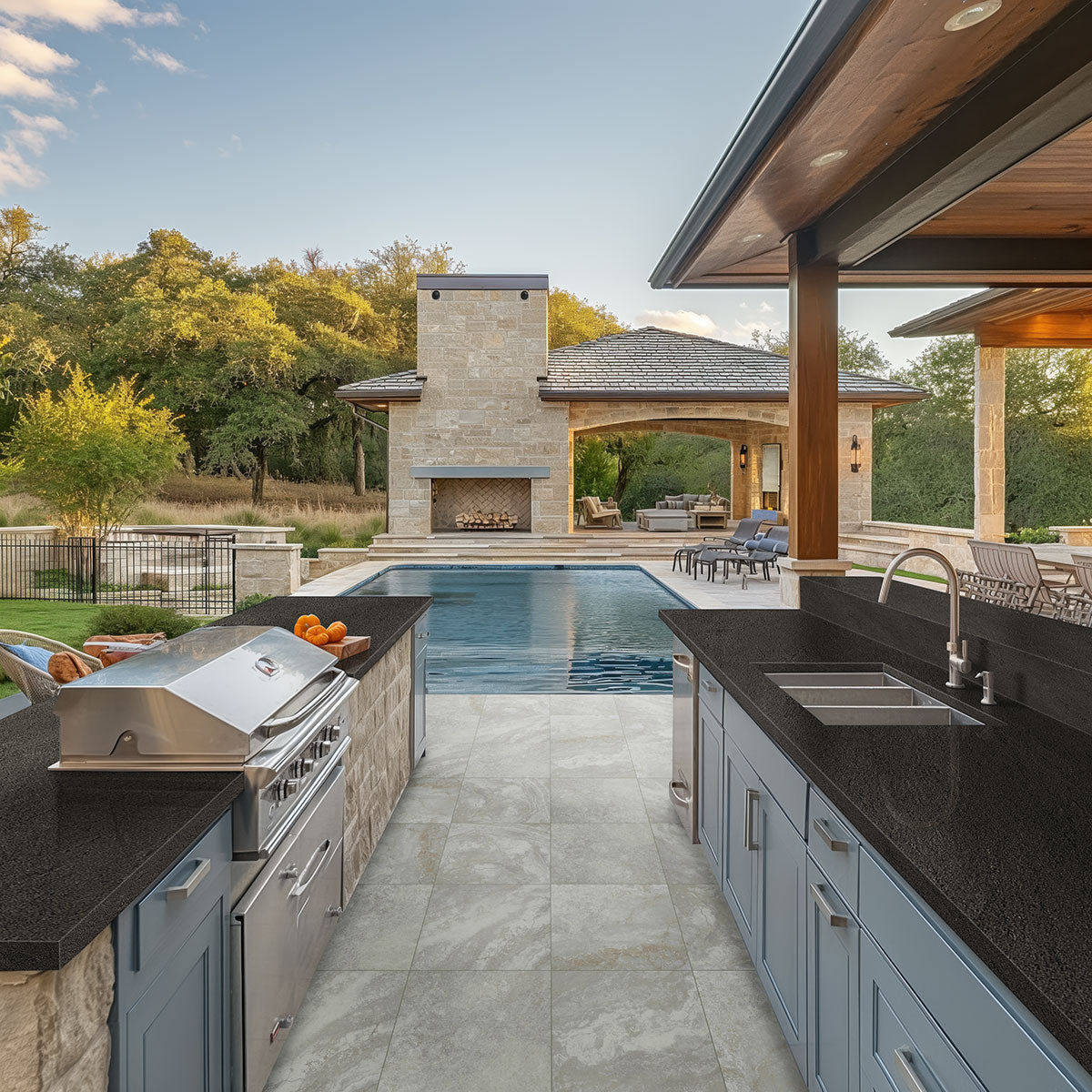 MSI Argento Travertino outdoor installation
