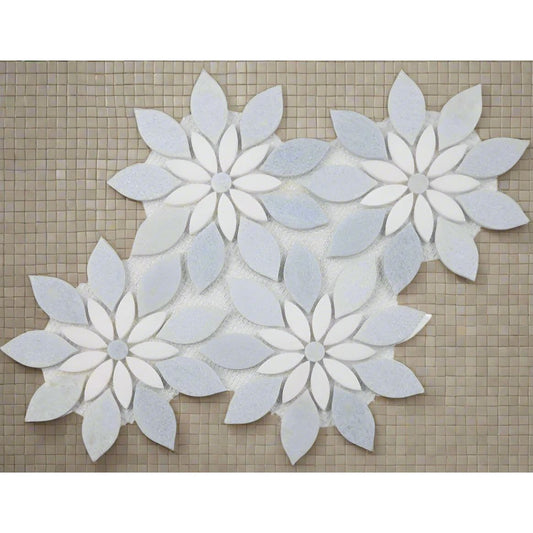 Blue Thassos Flower Pattern - Hey Tiles