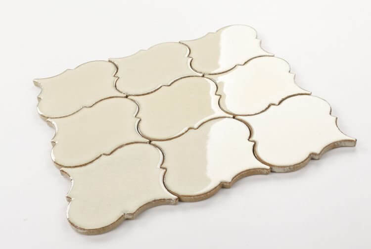 Calabash Ivory 6x6 handmade porcelain tiles in arabesque shape, ideal for pools and high-end designs.