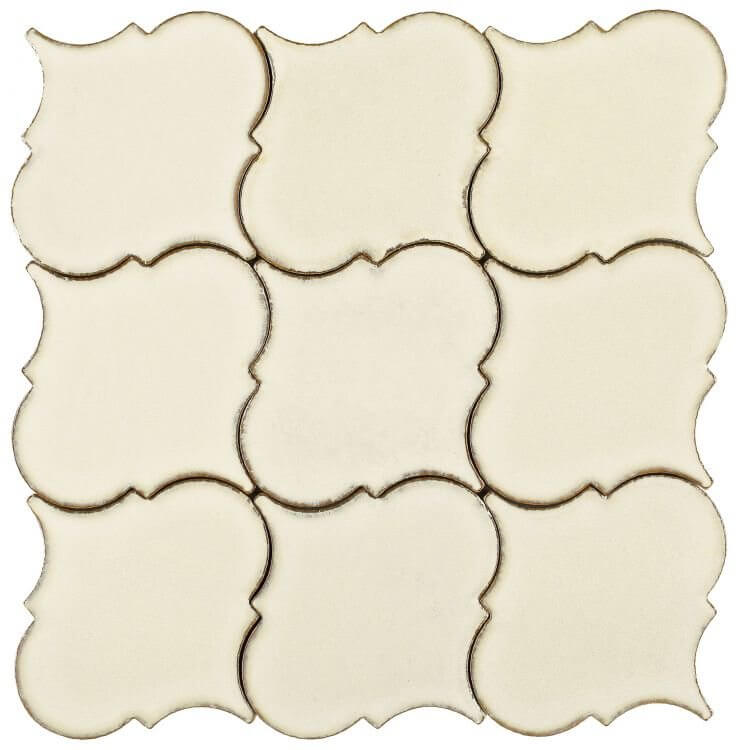 Calabash Ivory 6x6 porcelain tile in arabesque shape, beige color, handmade, pool rated for swimming pools.