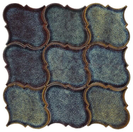 Calabash Multiblue 6 x 6 handmade porcelain arabesque tile, blue multiblue color, ideal for swimming pools.