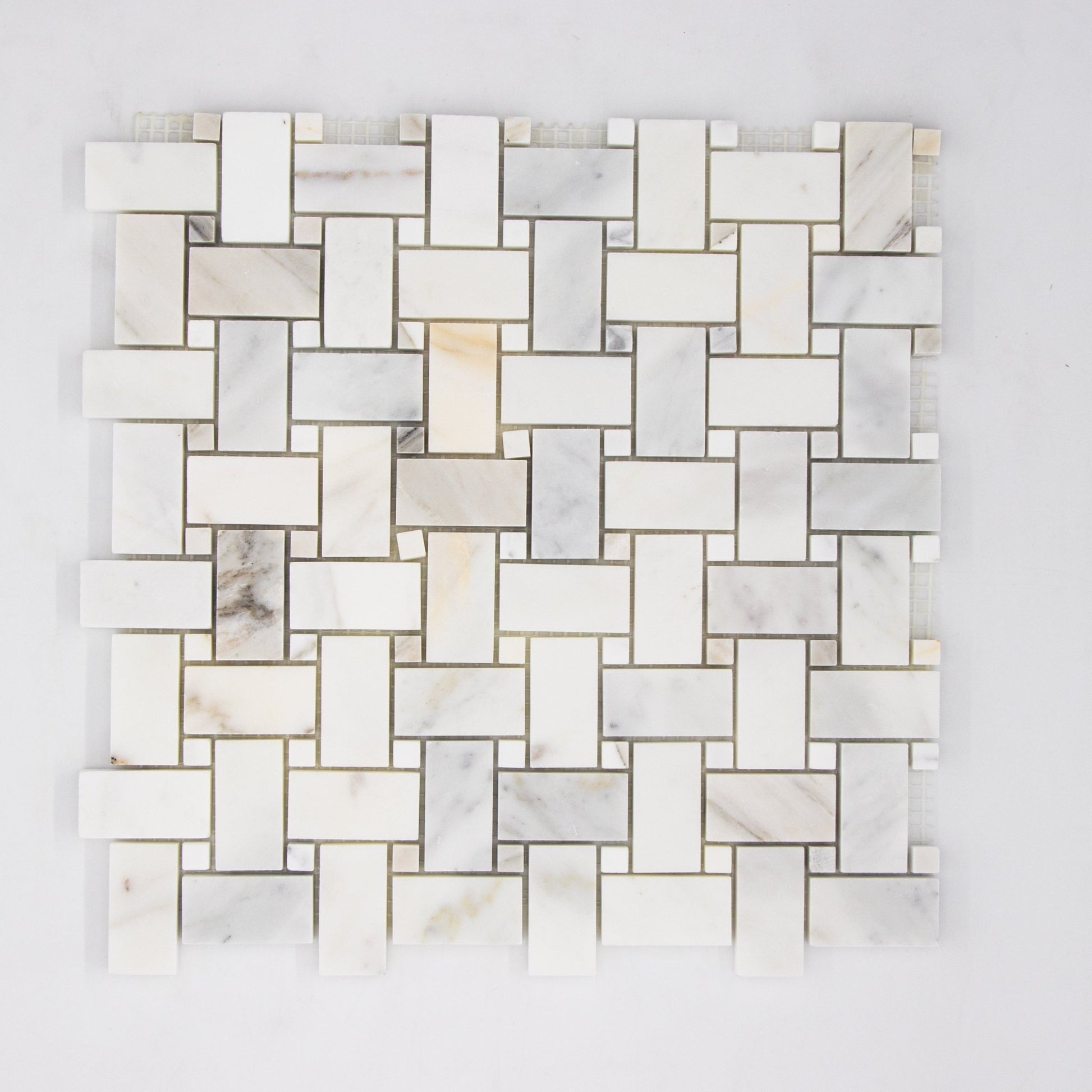 Calacatta Gold Marble Basketweave Mosaic Tile W/ Calacatta Gold Dots - Hey Tiles