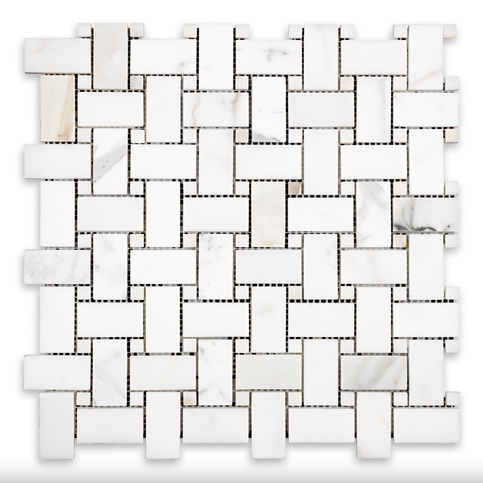 Calacatta Gold Marble Basketweave Mosaic Tile W/ Calacatta Gold Dots - Hey Tiles