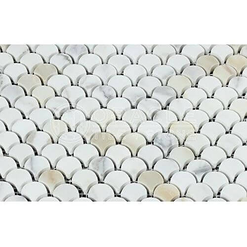 Calacatta Gold Marble Honed Fish Scale / Fan Mosaic Tile - Hey Tiles