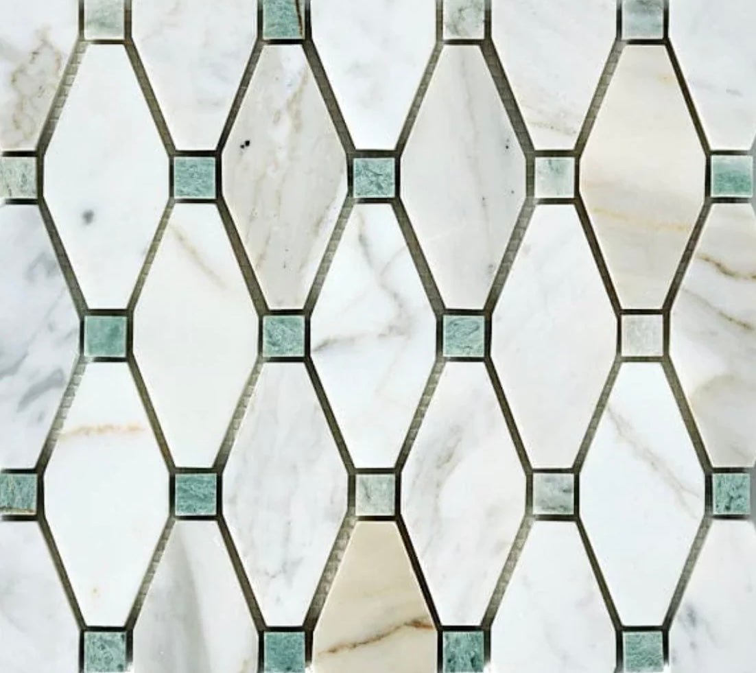 Calacatta Gold, Ming Green 2x4 Octave Marble Mosaic - Hey Tiles