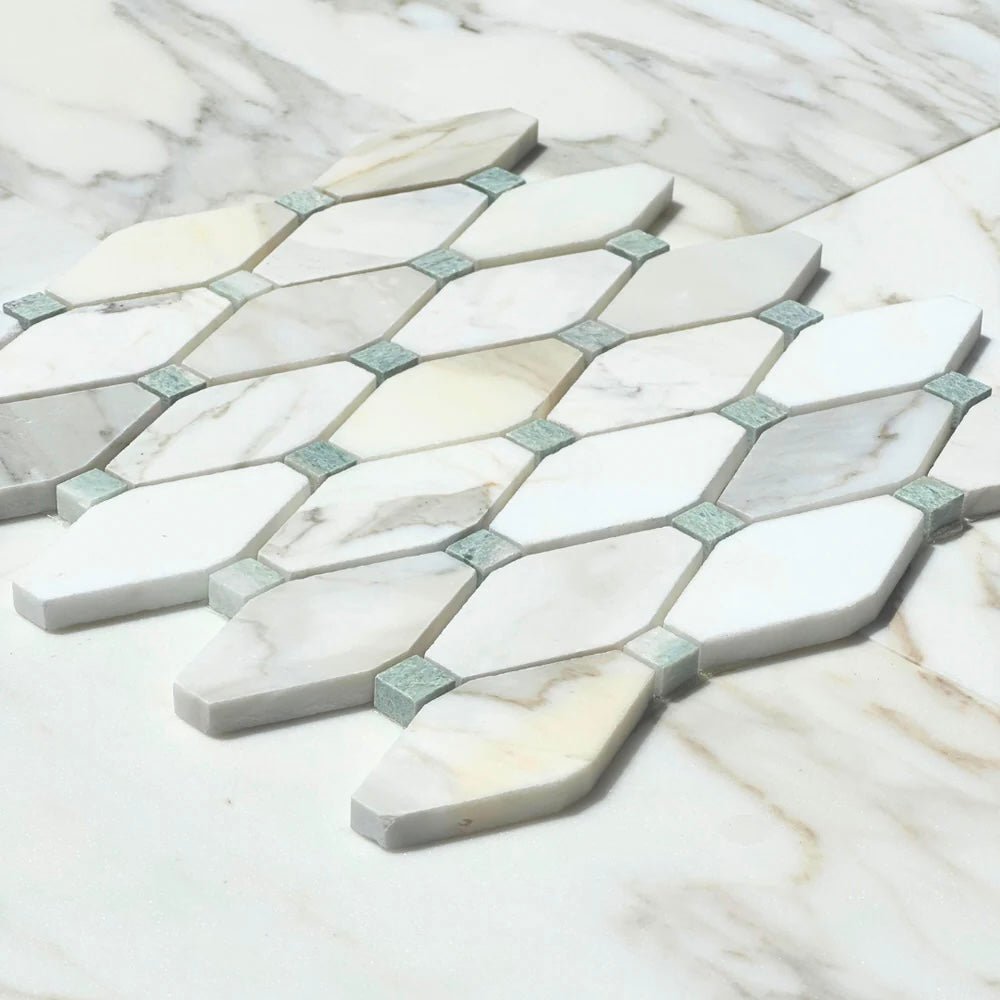 Calacatta Gold, Ming Green 2x4 Octave Marble Mosaic - Hey Tiles