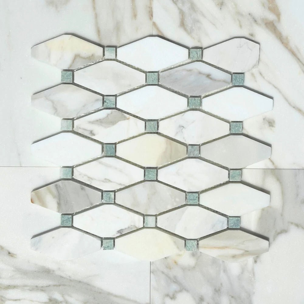 Calacatta Gold, Ming Green 2x4 Octave Marble Mosaic - Hey Tiles