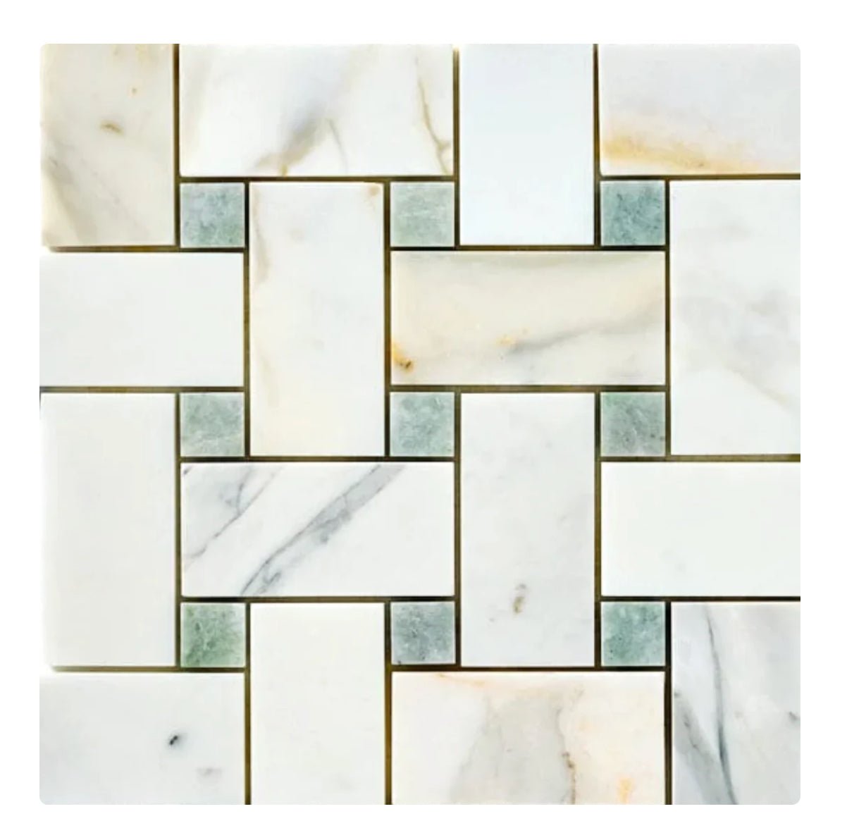 Calacatta Gold & Ming Green Large Basketweave Marble Mosaic - Hey Tiles