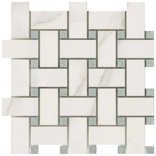 Calacatta Gold & Ming Green Large Basketweave Marble Mosaic - Hey Tiles